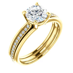 CZ Wedding Set, featuring The Rikki engagement ring (Customizable Round Cut Design with Double-Grooved Pavé Band) - Image 6
