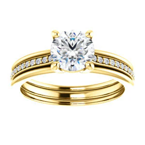CZ Wedding Set, featuring The Rikki engagement ring (Customizable Round Cut Design with Double-Grooved Pavé Band) - Image 7