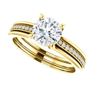 CZ Wedding Set, featuring The Rikki engagement ring (Customizable Round Cut Design with Double-Grooved Pavé Band) - Image 9