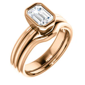 CZ Wedding Set, featuring The Stacie engagement ring (Customizable Bezel-set Radiant Cut Solitaire with Grooved Band) - Image 2