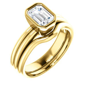 CZ Wedding Set, featuring The Stacie engagement ring (Customizable Bezel-set Radiant Cut Solitaire with Grooved Band) - Image 4