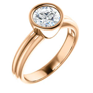 CZ Wedding Set, featuring The Stacie engagement ring (Customizable Bezel-set Round Cut Solitaire with Grooved Band) - Image 12