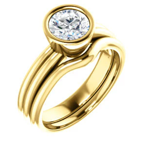 CZ Wedding Set, featuring The Stacie engagement ring (Customizable Bezel-set Round Cut Solitaire with Grooved Band) - Image 2
