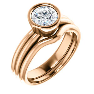 CZ Wedding Set, featuring The Stacie engagement ring (Customizable Bezel-set Round Cut Solitaire with Grooved Band) - Image 4