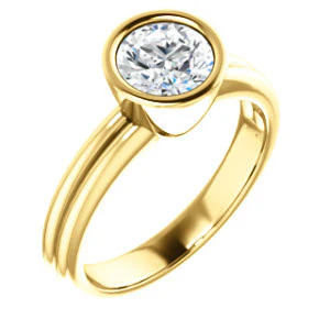 CZ Wedding Set, featuring The Stacie engagement ring (Customizable Bezel-set Round Cut Solitaire with Grooved Band) - Image 6