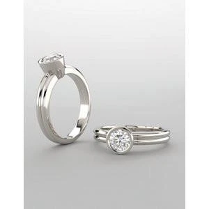 CZ Wedding Set, featuring The Stacie engagement ring (Customizable Bezel-set Round Cut Solitaire with Grooved Band) - Image 7