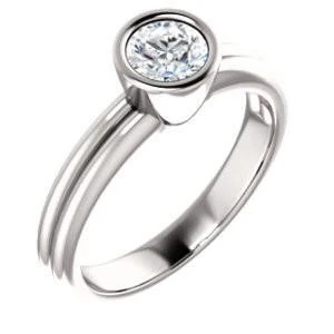 CZ Wedding Set, featuring The Stacie engagement ring (Customizable Bezel-set Round Cut Solitaire with Grooved Band) - Image 8