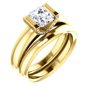 CZ Wedding Set, featuring The Tory engagement ring (Customizable Cathedral-style Bar-set Asscher Cut Ring with Prong Accents) - Image 2