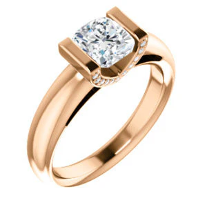 CZ Wedding Set, featuring The Tory engagement ring (Customizable Cathedral-style Bar-set Cushion Cut Ring with Prong Accents) - Image 10