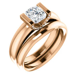 CZ Wedding Set, featuring The Tory engagement ring (Customizable Cathedral-style Bar-set Cushion Cut Ring with Prong Accents) - Image 2