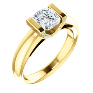 CZ Wedding Set, featuring The Tory engagement ring (Customizable Cathedral-style Bar-set Cushion Cut Ring with Prong Accents) - Image 6