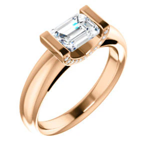 CZ Wedding Set, featuring The Tory engagement ring (Customizable Cathedral-style Bar-set Emerald Cut Ring with Prong Accents) - Image 10