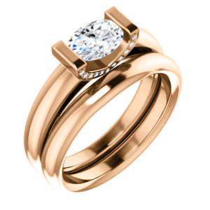 CZ Wedding Set, featuring The Tory engagement ring (Customizable Cathedral-style Bar-set Oval Cut Ring with Prong Accents) - Image 2