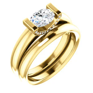 CZ Wedding Set, featuring The Tory engagement ring (Customizable Cathedral-style Bar-set Oval Cut Ring with Prong Accents) - Image 4