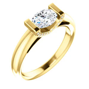 CZ Wedding Set, featuring The Tory engagement ring (Customizable Cathedral-style Bar-set Oval Cut Ring with Prong Accents) - Image 6