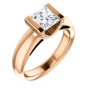 CZ Wedding Set, featuring The Tory engagement ring (Customizable Cathedral-style Bar-set Princess Cut Ring with Prong Accents) - Image 10