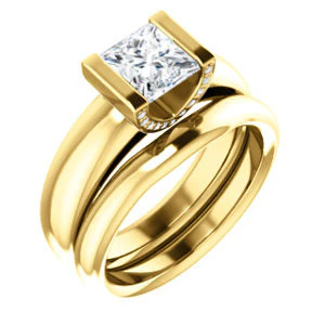 CZ Wedding Set, featuring The Tory engagement ring (Customizable Cathedral-style Bar-set Princess Cut Ring with Prong Accents) - Image 2