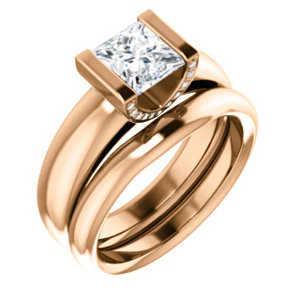 CZ Wedding Set, featuring The Tory engagement ring (Customizable Cathedral-style Bar-set Princess Cut Ring with Prong Accents) - Image 4