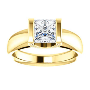 CZ Wedding Set, featuring The Tory engagement ring (Customizable Cathedral-style Bar-set Princess Cut Ring with Prong Accents) - Image 7