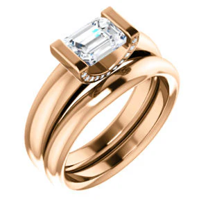 CZ Wedding Set, featuring The Tory engagement ring (Customizable Cathedral-style Bar-set Radiant Cut Ring with Prong Accents) - Image 2