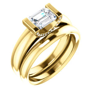 CZ Wedding Set, featuring The Tory engagement ring (Customizable Cathedral-style Bar-set Radiant Cut Ring with Prong Accents) - Image 4