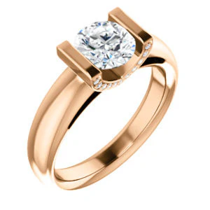 CZ Wedding Set, featuring The Tory engagement ring (Customizable Cathedral-style Bar-set Round Cut Ring with Prong Accents) - Image 10