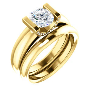 CZ Wedding Set, featuring The Tory engagement ring (Customizable Cathedral-style Bar-set Round Cut Ring with Prong Accents) - Image 2