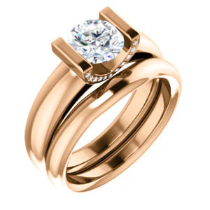 CZ Wedding Set, featuring The Tory engagement ring (Customizable Cathedral-style Bar-set Round Cut Ring with Prong Accents) - Image 4