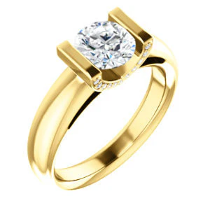 CZ Wedding Set, featuring The Tory engagement ring (Customizable Cathedral-style Bar-set Round Cut Ring with Prong Accents) - Image 6