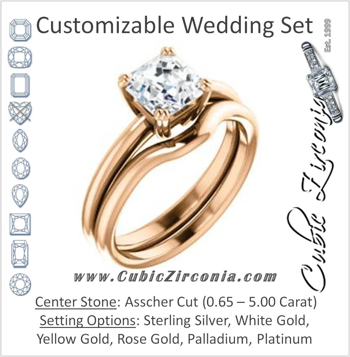CZ Wedding Set, featuring The Venusia engagement ring (Customizable Asscher Cut Solitaire with Thin Band)