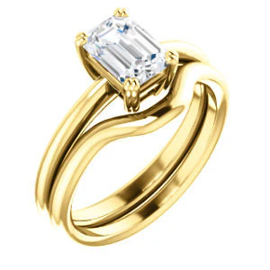 CZ Wedding Set, featuring The Venusia engagement ring (Customizable Emerald Cut Solitaire with Thin Band) - Image 2