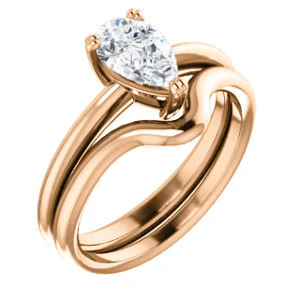 CZ Wedding Set, featuring The Venusia engagement ring (Customizable Pear Cut Solitaire with Thin Band) - Image 2