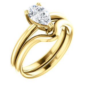 CZ Wedding Set, featuring The Venusia engagement ring (Customizable Pear Cut Solitaire with Thin Band) - Image 4