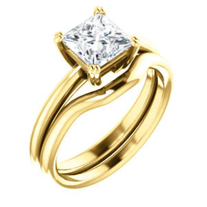 CZ Wedding Set, featuring The Venusia engagement ring (Customizable Princess Cut Solitaire with Thin Band) - Image 2