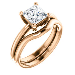 CZ Wedding Set, featuring The Venusia engagement ring (Customizable Princess Cut Solitaire with Thin Band) - Image 4