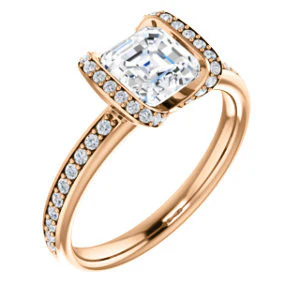 CZ Wedding Set, featuring The Victoria engagement ring (Customizable Bezel-set Asscher Cut Semi-Halo Design with Prong Accents) - Image 10