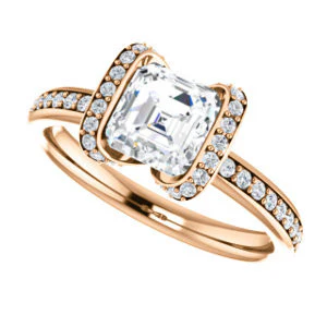 CZ Wedding Set, featuring The Victoria engagement ring (Customizable Bezel-set Asscher Cut Semi-Halo Design with Prong Accents) - Image 13