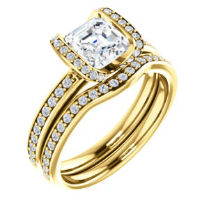 CZ Wedding Set, featuring The Victoria engagement ring (Customizable Bezel-set Asscher Cut Semi-Halo Design with Prong Accents) - Image 4