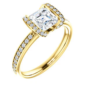 CZ Wedding Set, featuring The Victoria engagement ring (Customizable Bezel-set Asscher Cut Semi-Halo Design with Prong Accents) - Image 6