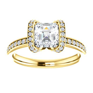 CZ Wedding Set, featuring The Victoria engagement ring (Customizable Bezel-set Asscher Cut Semi-Halo Design with Prong Accents) - Image 7