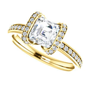 CZ Wedding Set, featuring The Victoria engagement ring (Customizable Bezel-set Asscher Cut Semi-Halo Design with Prong Accents) - Image 9