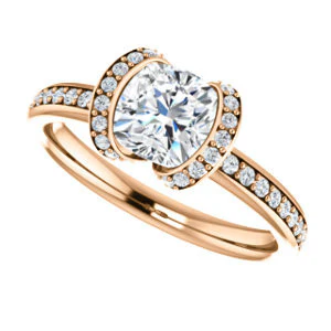 CZ Wedding Set, featuring The Victoria engagement ring (Customizable Bezel-set Cushion Cut Semi-Halo Design with Prong Accents) - Image 13