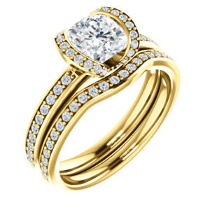 CZ Wedding Set, featuring The Victoria engagement ring (Customizable Bezel-set Cushion Cut Semi-Halo Design with Prong Accents) - Image 2
