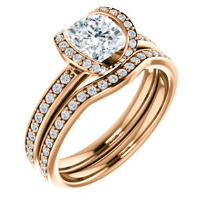 CZ Wedding Set, featuring The Victoria engagement ring (Customizable Bezel-set Cushion Cut Semi-Halo Design with Prong Accents) - Image 4