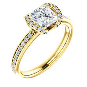 CZ Wedding Set, featuring The Victoria engagement ring (Customizable Bezel-set Cushion Cut Semi-Halo Design with Prong Accents) - Image 6
