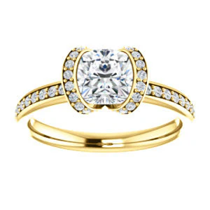 CZ Wedding Set, featuring The Victoria engagement ring (Customizable Bezel-set Cushion Cut Semi-Halo Design with Prong Accents) - Image 7