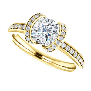 CZ Wedding Set, featuring The Victoria engagement ring (Customizable Bezel-set Cushion Cut Semi-Halo Design with Prong Accents) - Image 9