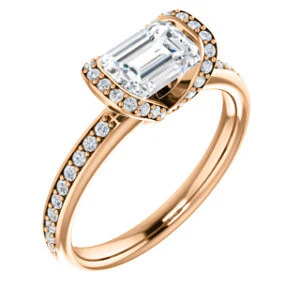 CZ Wedding Set, featuring The Victoria engagement ring (Customizable Bezel-set Emerald Cut Semi-Halo Design with Prong Accents) - Image 10