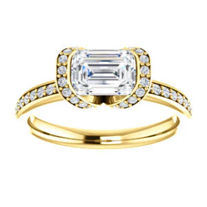 CZ Wedding Set, featuring The Victoria engagement ring (Customizable Bezel-set Emerald Cut Semi-Halo Design with Prong Accents) - Image 7