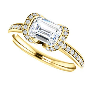 CZ Wedding Set, featuring The Victoria engagement ring (Customizable Bezel-set Emerald Cut Semi-Halo Design with Prong Accents) - Image 9